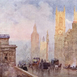 The End of Victoria Street, Westminster (colour litho)