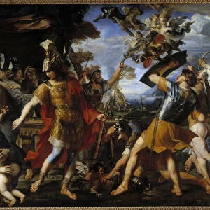 Enee and his companions fighting the Harpies Painting by Francois Perrier (1590-1650