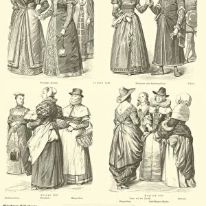English costumes, 16th and 17th Century (engraving)