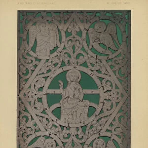 Engraved silver plaque forming one of the sides of the binding of an evangeliary in the Library of Wurzburg, Germany (chromolitho)