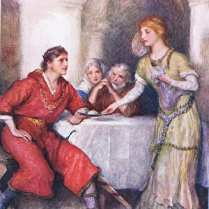 Enid Waits Upon Geraint, illustration for Childrens Stories from Tennyson