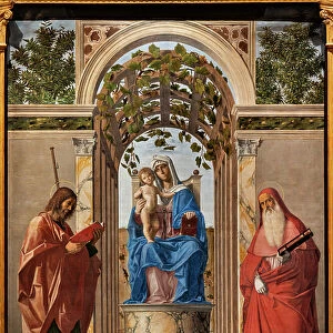 Enthroned Madonna with Infant Jesus between saints James and Jerome