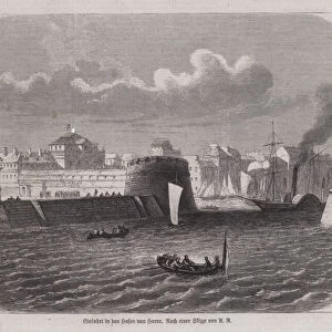 Entrance to the harbour of Le Havre, France (engraving)