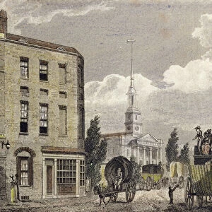 Entrance to London at Shoreditch Church, 1810 (colour engraving)
