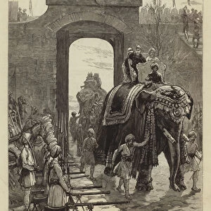 Entry of the Prince of Wales into Jummoo with the Maharajah of Cashmere (engraving)