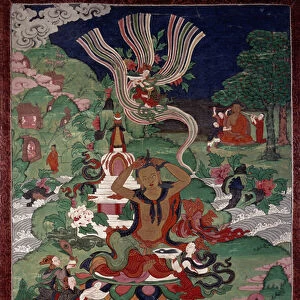 Episode of Buddhas life: haircut. Tapestry. Paris, Guimet Museum, National Museum of Asian Arts