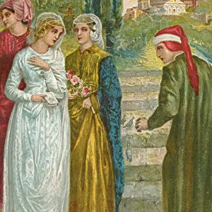 Episode from life of Dante (colour litho)