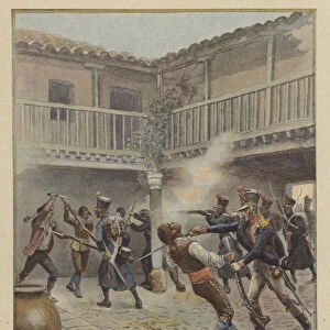 An episode during the Siege of Saragossa, 1809 (colour litho)