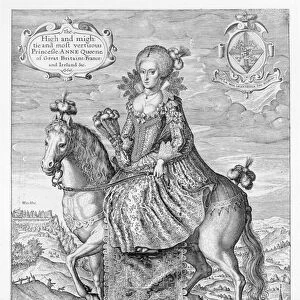 Equestrian Portrait of Anne of Denmark (1574-1619) engraved by the artist, pub