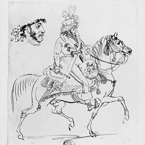 Equestrian portrait of Prince Joachim Murat (pen & brown ink & graphite on paper)