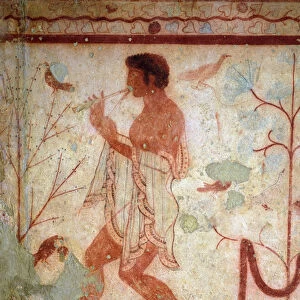 Etruscan art: frescoes representing banquet scenes, detail representing a flute player