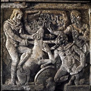 Etruscan art: "Ulysses to the realm of the dead sacrificing a sheep to