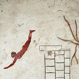 Etruscan art: A young swimmer diving. Fresco of the grave of the "diver"