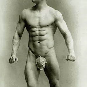 Eugen Sandow, in classical ancient Greco-Roman pose, c. 1894 (b / w photo)