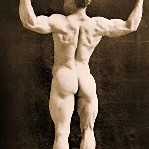 Eugen Sandow, in classical ancient Greco-Roman pose, c. 1893 (b / w photo)