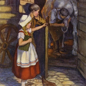 Evangeline and Gabriel at the forge (colour litho)