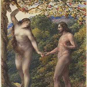 Eve Offering the Forbidden Fruit to Adam, 1830-35 (pen & brown ink with w / c heightened with body colour over graphite on wove paper)