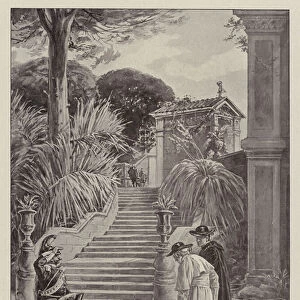 The Evening of his Days, Pope Leo XIII in his Private Garden at the Vatican (litho)