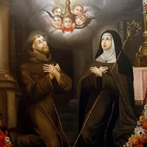 Evora Museum. Saint Francis of Assisi and Clare of Assisi venerationg the Eucharist