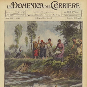 An exceptional rescue made a Balilla in the waters of the Liri near Sora (Frosinone) (colour litho)