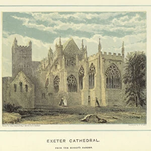 Exeter Cathedral, from the bishops garden (colour litho)