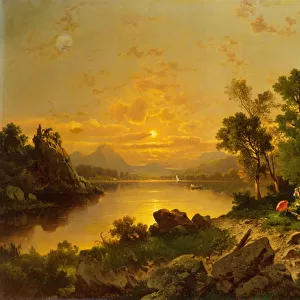 An Extensive Lake Landscape (oil on canvas)