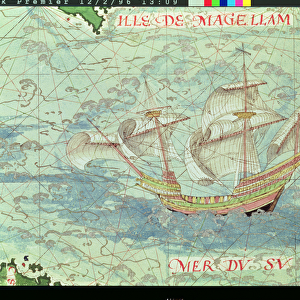 F. 41v A Caravel, detail from Cosmographie Universelle, 1555 (w / c on paper)