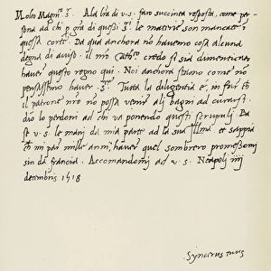 Facsimile of an autograph letter by Jacopo Sannazaro (engraving)