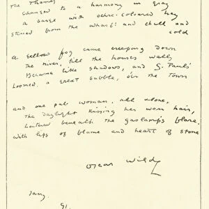 Facsimile of Poem by Oscar Wilde (engraving)
