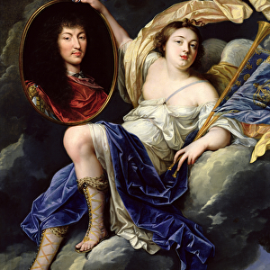 Fame Presenting a Portrait of Louis XIV (1638-1715) to France (oil on canvas)