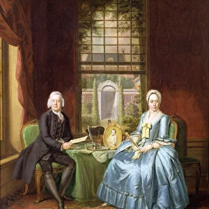 A family Portrait of a Gentleman and his Wife (oil on canvas)
