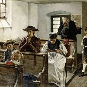 A Family in Prayer (oil on panel)
