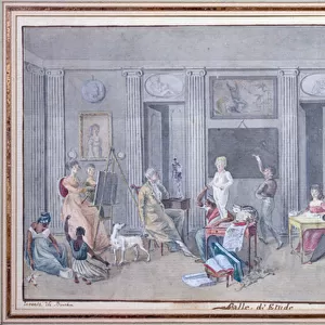 Family in a study room on the Ile de La Reunion, 1813 (w / c on paper)