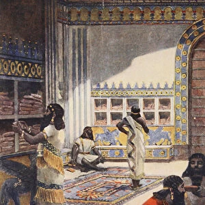 The Famous Library of King Ashur-Bani-Pal, at Nineveh, illustration from