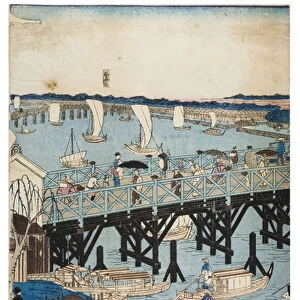 Famous Places in Tokyo, True View of Ryogoku Bridge, 1875 (woodblock print on paper)