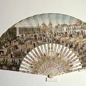 Fan depicting the Plaza de la Cebada, Madrid (ivory & gouache on paper)