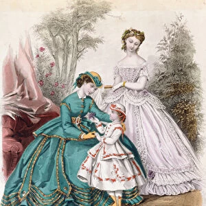 Fashion plate from La Mode Illustree, 1865 (colour litho)