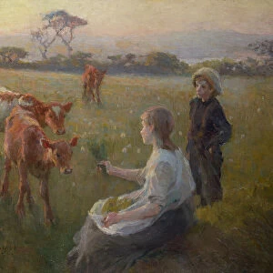 Feeding the Calves, 1906 (oil on canvas)