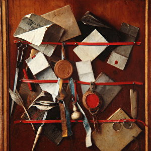Feigned Letter Rack with Writing Implements, c. 1655 (oil on canvas)