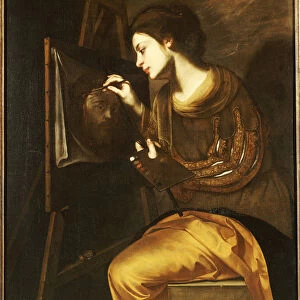 A Female Artist Painting the Image of the Sudarium (oil on canvas)