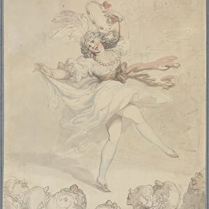 Female Dancer with a Tambourine, 1790-95 (w / c with pen & inks and graphite on paper)