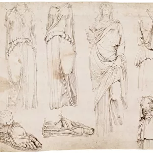 Female figures and sandals, c. 1498-1574 (red chalk, pen & brown ink)