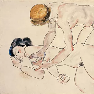 Two female nudes, reclining and kneeling (The Friends), 1912 (w / c & pencil on paper)