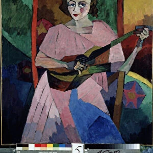 Femme a la guitare (Lady with a Guitar). Peinture de Aristarkh Vasilyevich Lentulov (Lentoulov) (1882-1943), huile sur toile, 1913. Avant garde russe, debut 20e siecle. State Art Museum of Republic Tatarstan, Kazan (Russie)