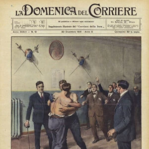In a fencing hall in Budapest, a theater critic and an actor were already ready to fight... (colour litho)