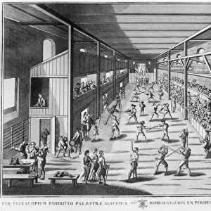 A Fencing Room (engraving) (b / w photo)