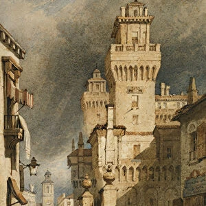 Ferrara, Italy, (pen and brown ink and watercolour with touches of white heighte)