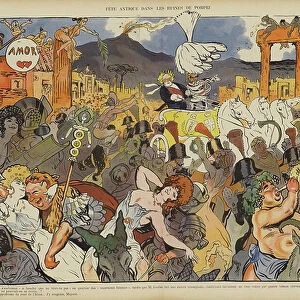 Festival in the ruins of Pompeii. Illustration for Le Rire (colour litho)