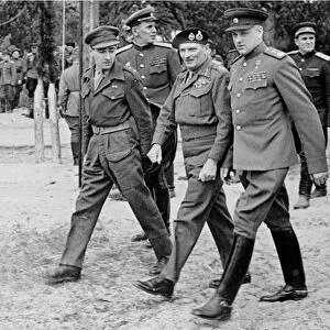 Field Marshall Bernard Montgomery with Marshal Rokossovsky, 10th May 1945 (b / w photo)