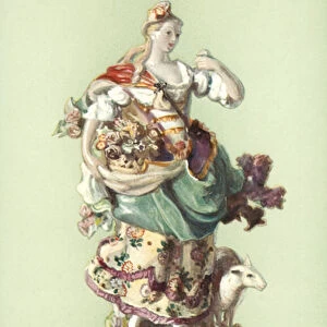 Figure of a Shepherdess, Chelsea (colour litho)